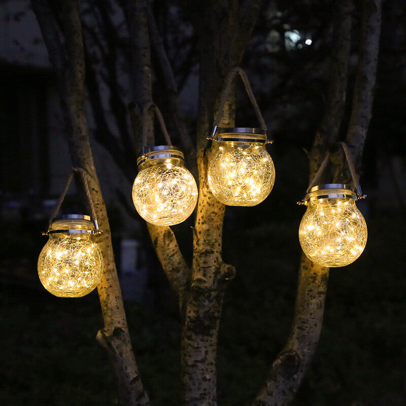 Cracked Glass Jar Waterproof Solar Copper Wire LED Outdoor Garden Landscape Light