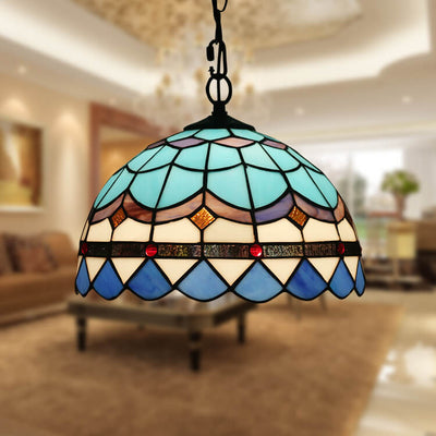 Tiffany Colorful Glass 1-Light Dome Pendant Light