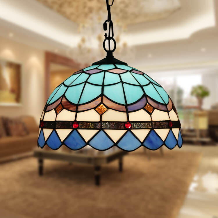 Tiffany Colorido Vidrio 1-Luz Colgante de Cúpula 
