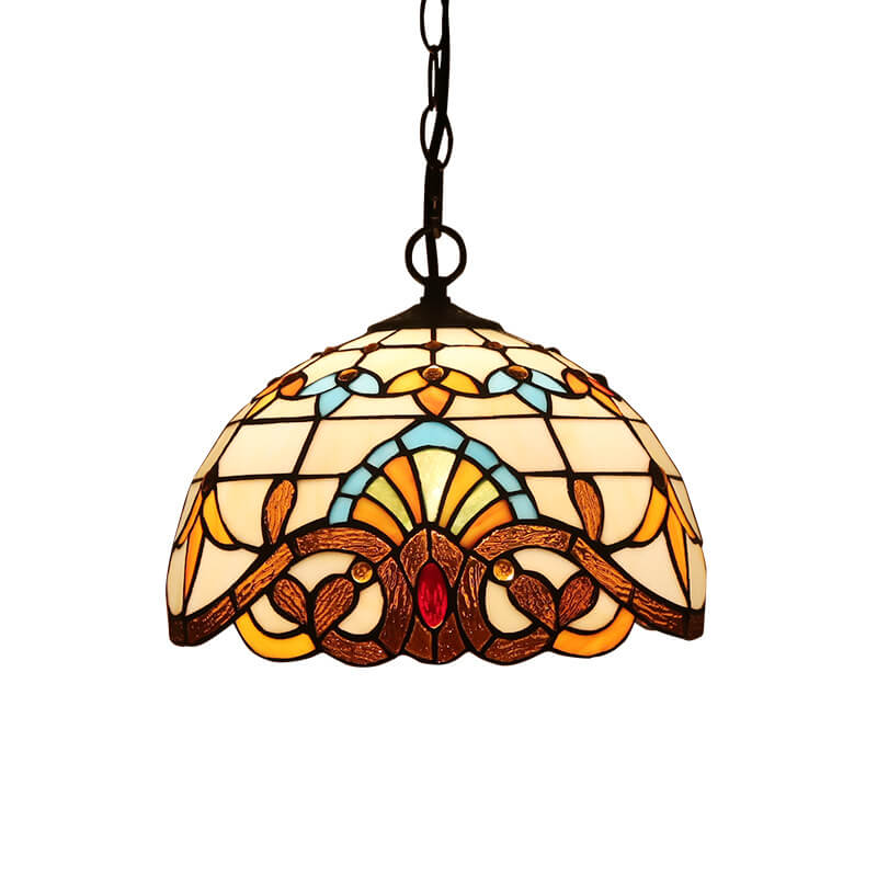 Tiffany Colorido Vidrio 1-Luz Colgante de Cúpula 