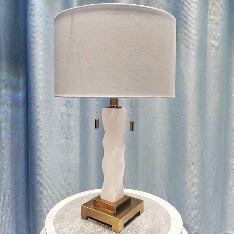 Moderne Luxus Zylinder Runde Metall Marmor Stoff 1-Licht Tischlampe für Schlafzimmer 