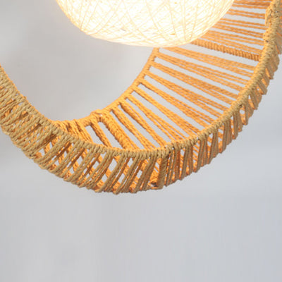 Japanische kreative Moon Rattan Weaving 1-Licht-Pendelleuchte 