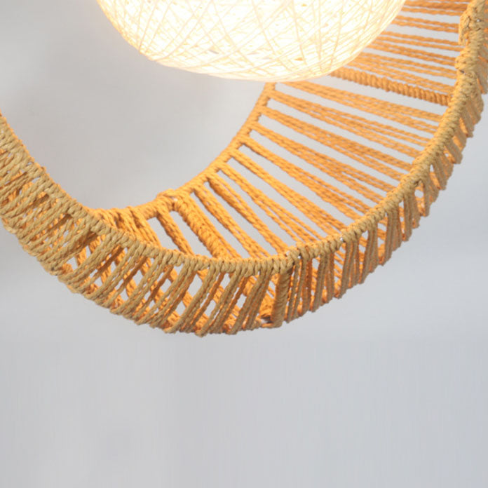 Japanische kreative Moon Rattan Weaving 1-Licht-Pendelleuchte 