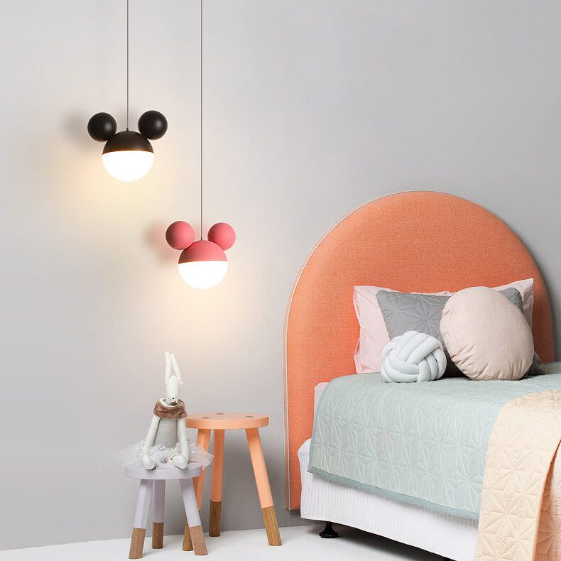 Childlike Minimalist Mouse Design LED Macaron Color Pendant Light