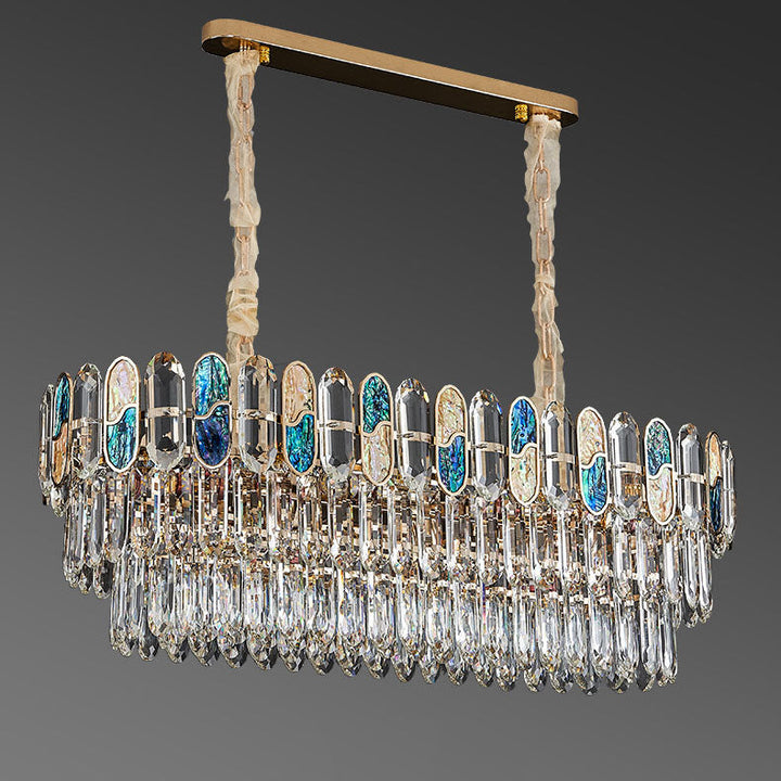 Modern Luxury Round Shell Embellishment Tiered Iron Crystal Shade 11/12/15/21/28-Light Chandelier For Living Room