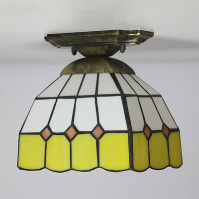 Tiffany Stained Glass Dome 1-Light Semi-Flush Mount Ceiling Light