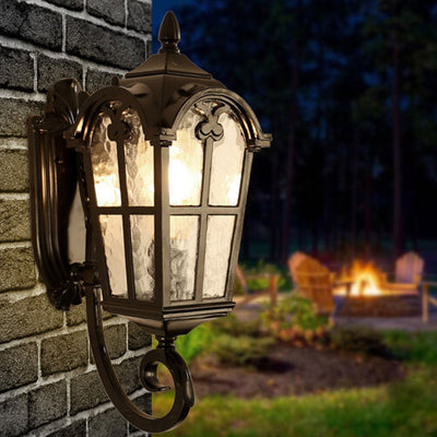 European Retro Glass Aluminum Lantern Outdoor Waterproof 1-Light Wall Sconce Lamp