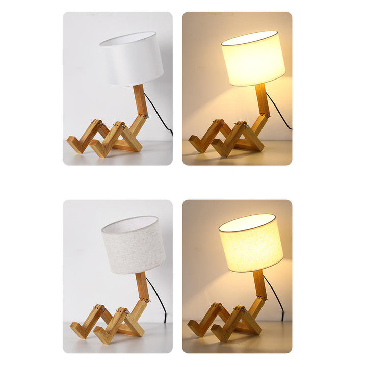 Lampe de Table 1 Lumière Robot en Bois Massif Créatif Nordique 