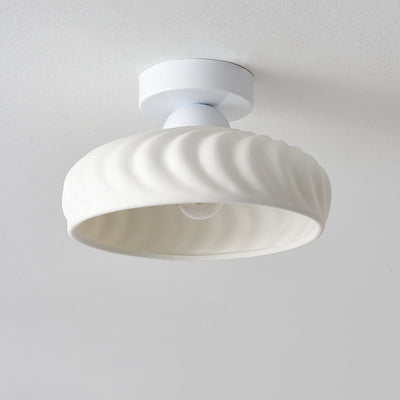 Nordic Minimal Textured Ceramic Cone Round 1-Light Semi-Flush Mount Ceiling Light