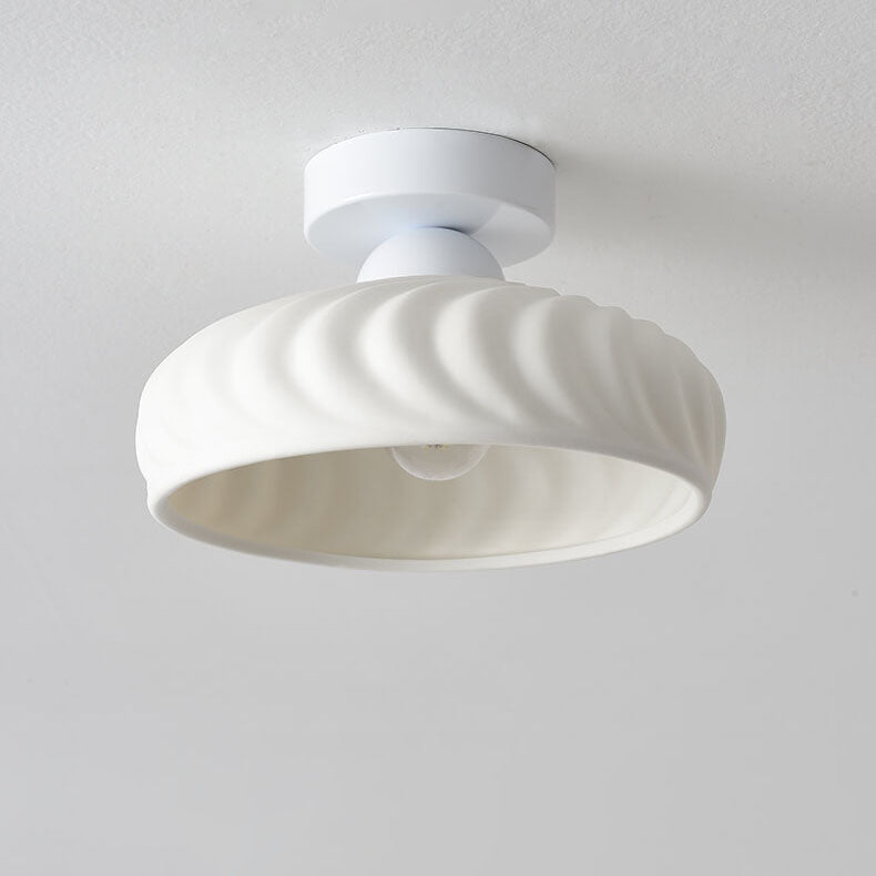Nordic Minimal Textured Ceramic Cone Round 1-Light Semi-Flush Mount Ceiling Light