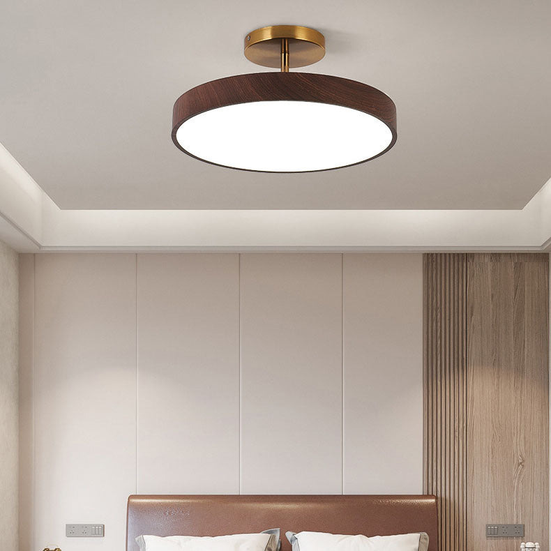 Japanese Wabi-sabi Minimalist Wood Grain Round LED Semi-Flush Mount Light