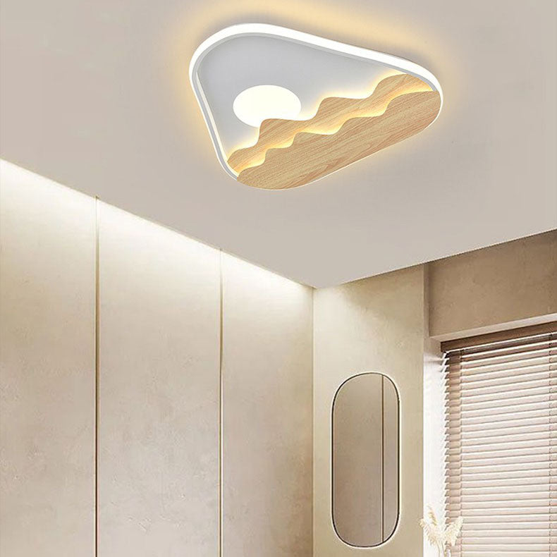 Modern Minimalist Landscape Triangle Wood Acrylic LED Flush Mount Lighting