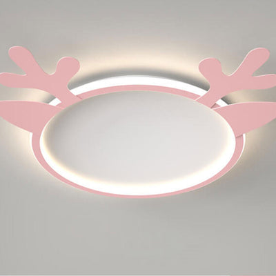 Nordic Creative Deer Head Round Kids LED Flush Mount Ceiling Light