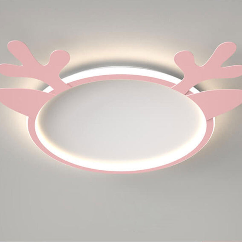 Nordic Creative Deer Head Round Kids LED Flush Mount Ceiling Light