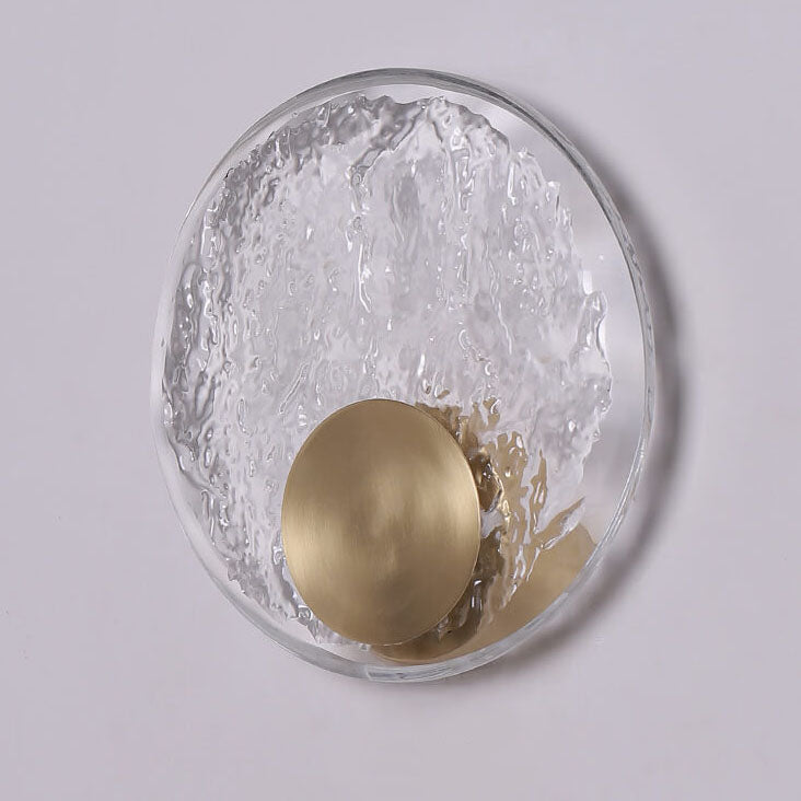 Modern Ice Cracked Glass Copper Round LED Wall Sconce Lamp