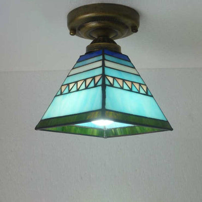 European Vintage Tiffany 1-Light Semi-Flush Mount Light