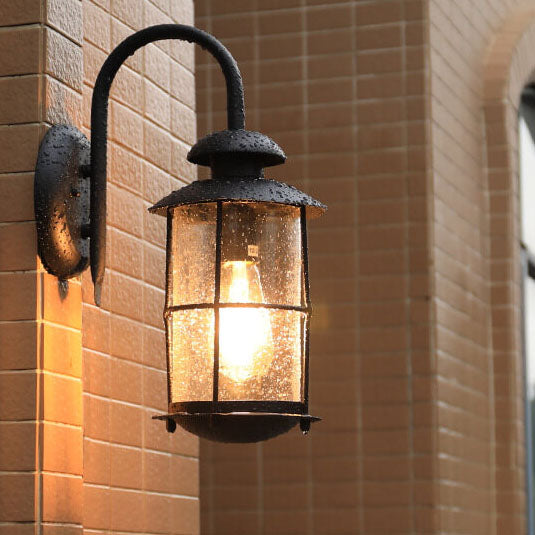 European Industrial Vintage Waterproof Outdoor Iron Glass 1-Light Wall Sconce Lamp