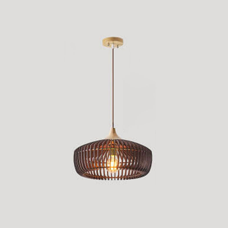 Nordic Vintage Wooden Round Dome Lid  1-Light Pendant Light