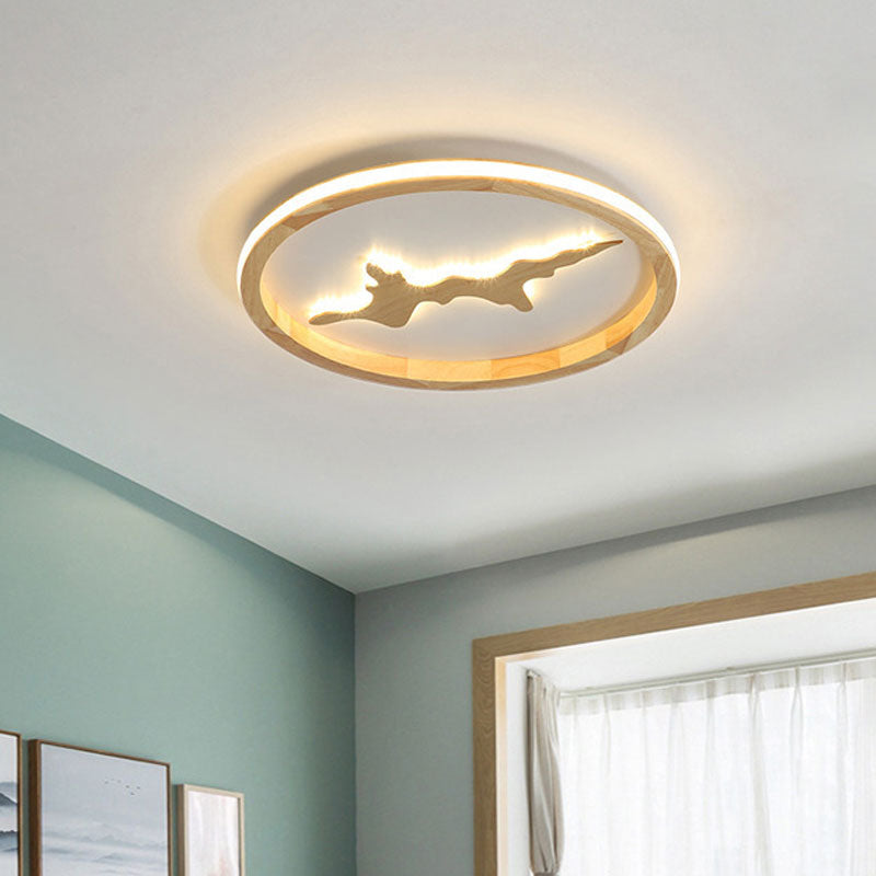 Nordic Round Solid Wood Zen LED Flush Mount Ceiling Light