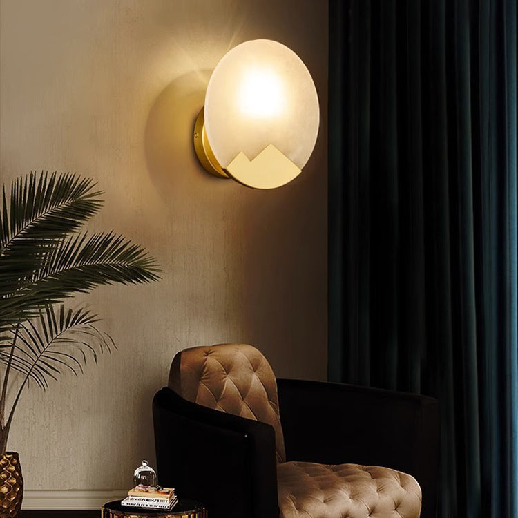Modern Luxury Marble Round Shade Gold Finish Frame 1-Light Wall Sconce Lamp For Bedroom
