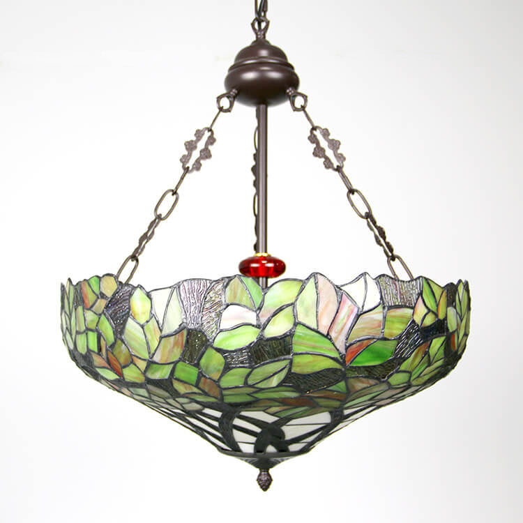 European Tiffany Flower Leaf Stained Glass 3-Light Chandelier