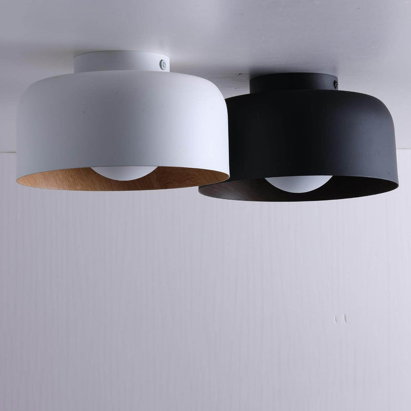 Minimalist Dome Wood Grain Iron 1-Light Semi- Flush Mount Ceiling