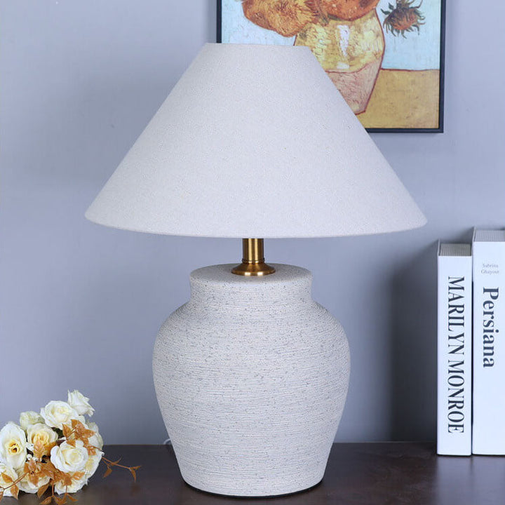 Chinesische Retro-Vase Basis Keramik Leinen 1-Licht Tischlampe 