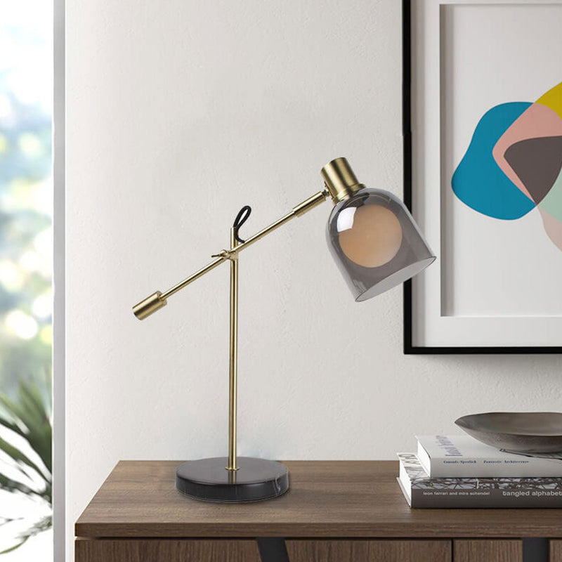 Postmodern Smoke Gray Glass Dome Metal  Arm 1-Light Table Lamp