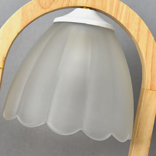 Lampe de Table à Cire Fondue avec Abat-jour en Verre et Anneau en Bois Moderne à Intensité Variable 1 Lumière 