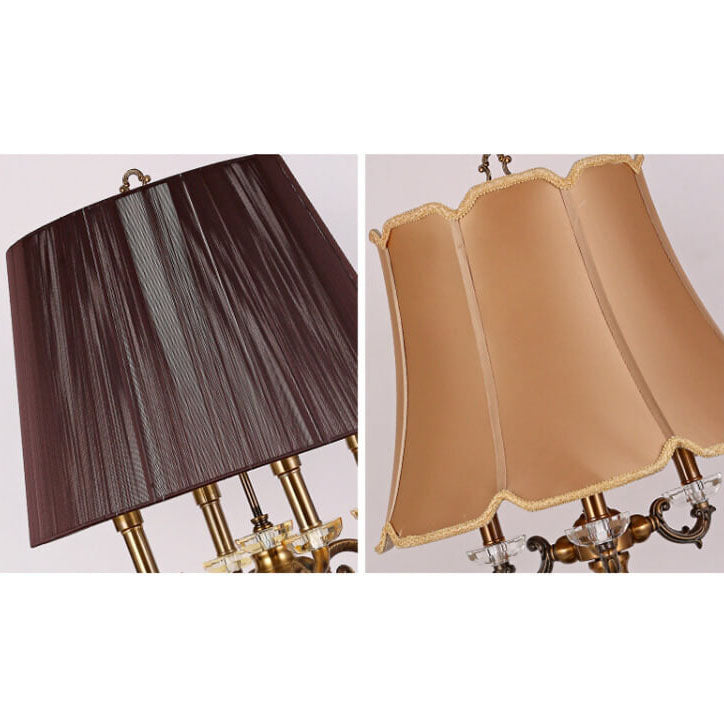Lampe de table moderne avec abat-jour en tissu de luxe, base en cristal, 3/4 lumières 