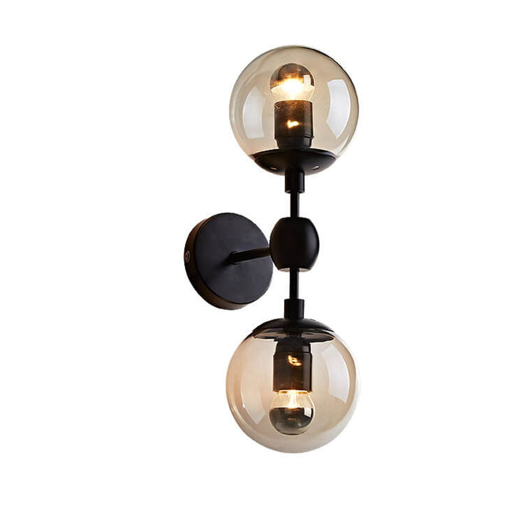 Nordic Minimalist Retro Glass Wrought Iron 2-Light Wall Sconce Lamp