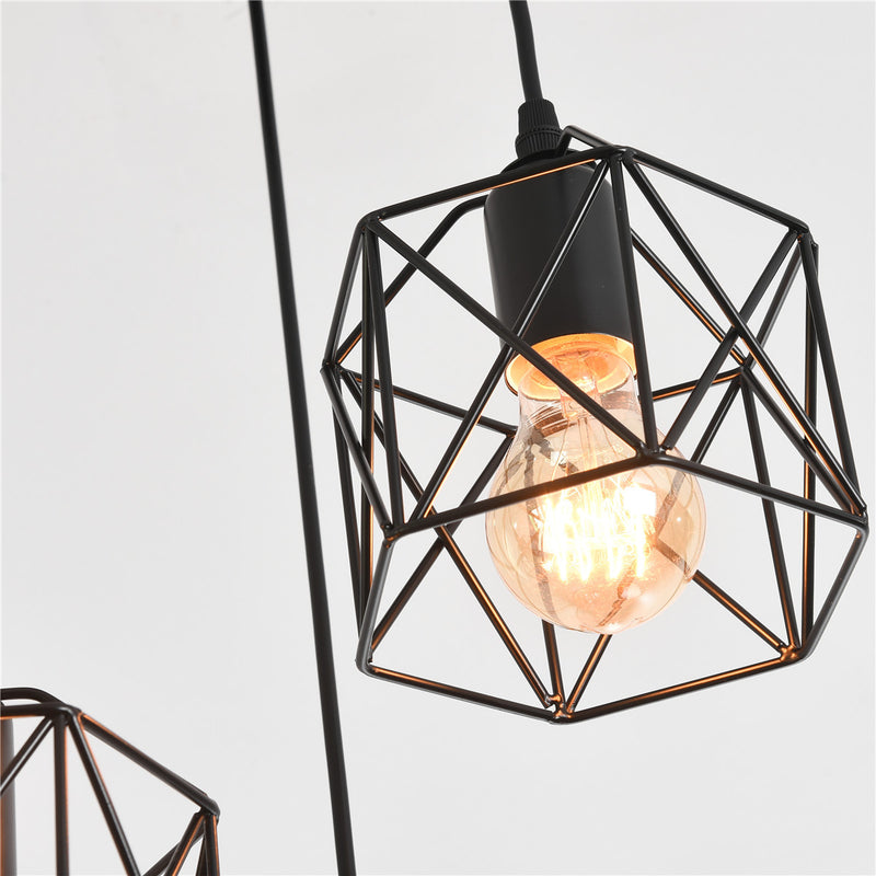 Industrial Simple Geometry Cage Iron 1/3 Light Island Light Chandelier