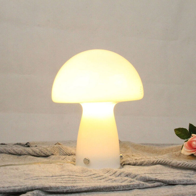 Nordic Orange White Glass Mushroom 1-Light Table Lamp