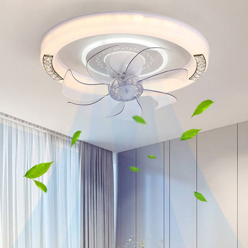 Modern Minimalist Acrylic Round Intelligent LED Flush Mount Ceiling Fan Light