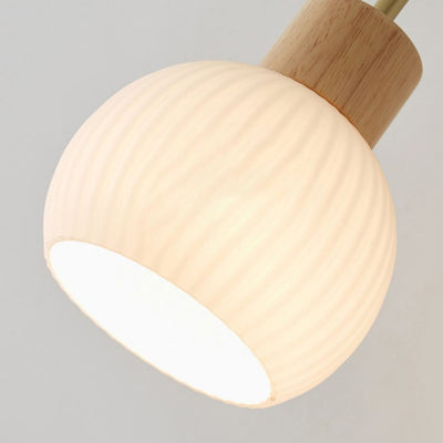 Japanese Minimalist Round Solid Wood Striped Glass 1-Light Wall Sconce Lamp