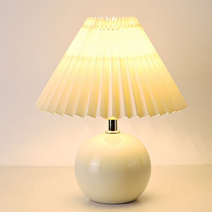 Vintage Plissierter Stofflampenschirm Keramik 1-Licht Tischlampe 