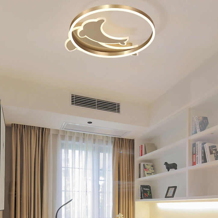 Modern Creative Golden Dolphin Iron LED Flush Mount Ceiling Light