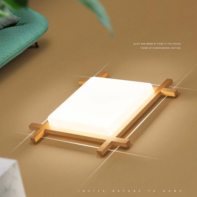 Moderne quadratische Deckenleuchte aus massivem Holz im japanischen Tatami-Stil mit LED 