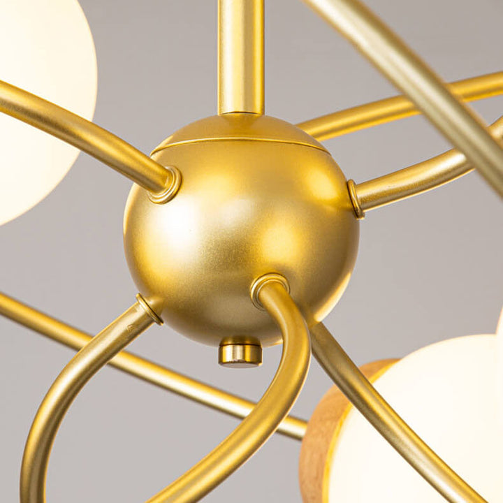 Moderner minimalistischer Orb Rubberwood Glas 4/6-Licht Insel Licht Kronleuchter 