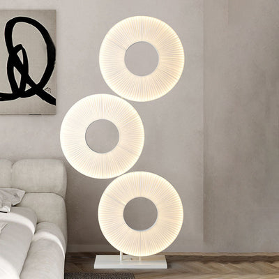 Contemporary Nordic Pleated Fabric Circle Ring Shade Iron Base LED Standing Floor Lamp For Living Room