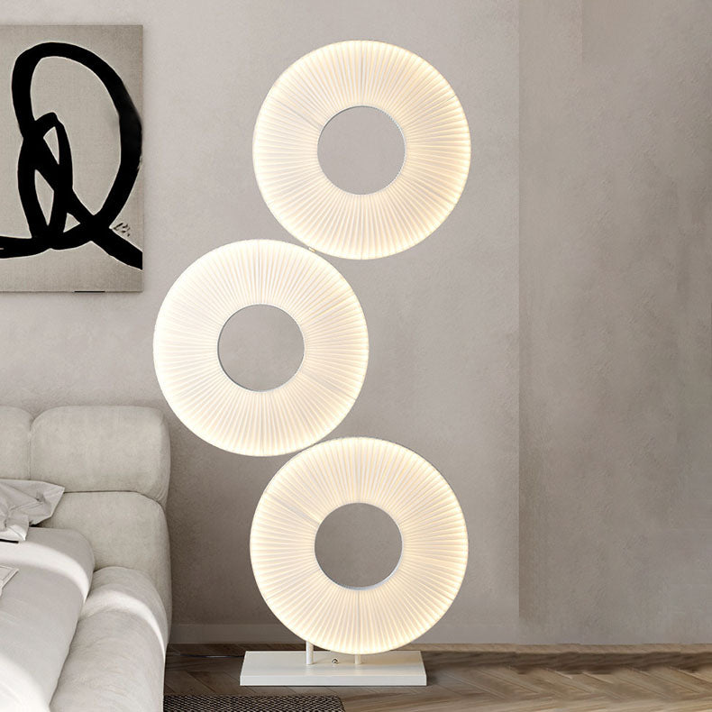 Contemporary Nordic Pleated Fabric Circle Ring Shade Iron Base LED Standing Floor Lamp For Living Room