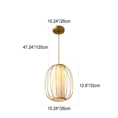 New Chinese Style Full Copper Lantern Design Fabric Lampshade 1-Light Pendant Light