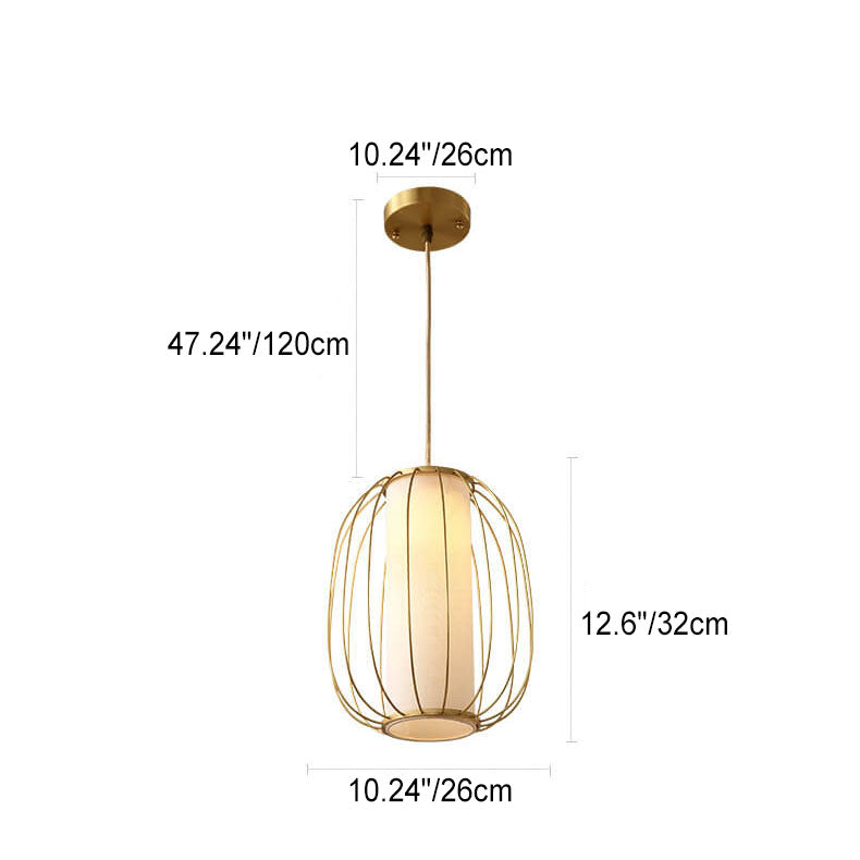 New Chinese Style Full Copper Lantern Design Fabric Lampshade 1-Light Pendant Light