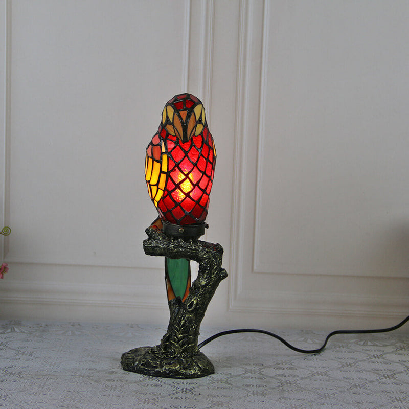 Tiffany American Parrot Buntglas-Harz-Tischlampe mit 1 Leuchte