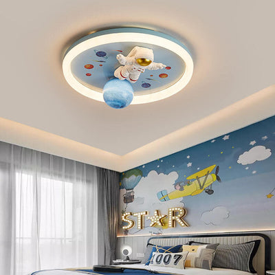 Childlike Cartoon Resin Astronaut Round Acrylic LED Flush Mount Ceiling Light