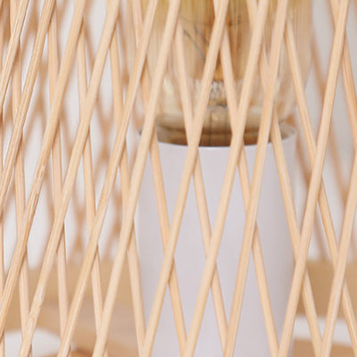 Japanese Simple Bamboo Weaving Lantern 1-Light Portable Table Lamp