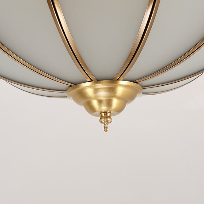 Traditional Chinese Copper Glass Round Flower Pattern 3/4/6 Light Flush Mount Ceiling Light for Living Room