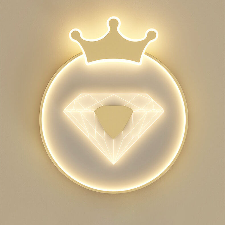 Plafonnier LED pour enfants avec abat-jour acrylique en forme de couronne ronde et diamant de simplicité créative 