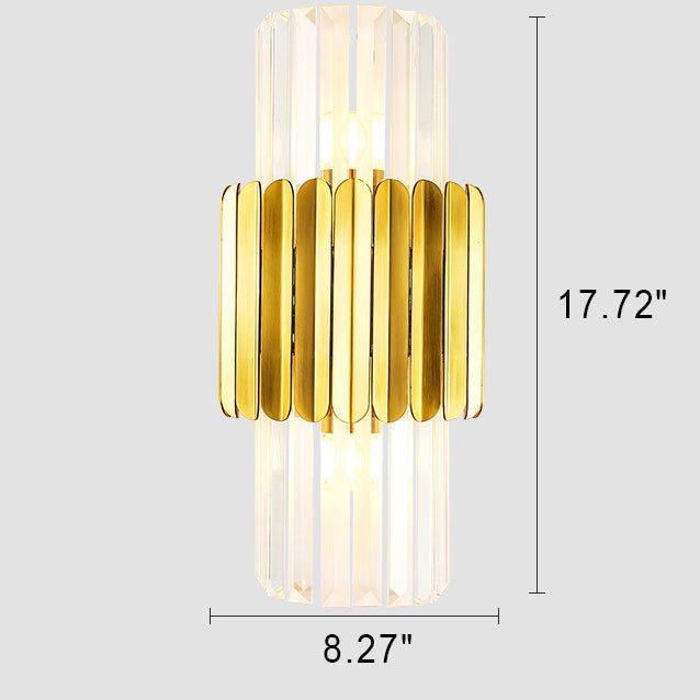 Modern Light Luxury Golden Crystal Column Stainless Steel 2-Light Wall Sconce Lamp
