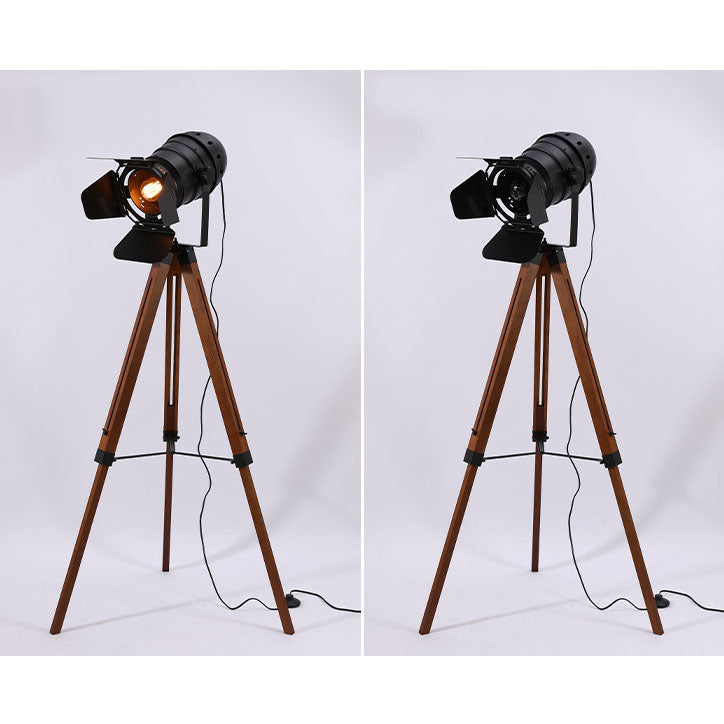 Industrial Vintage Solid Wood Iron Photographer Tripod 1-Light Standing Floor Lamp